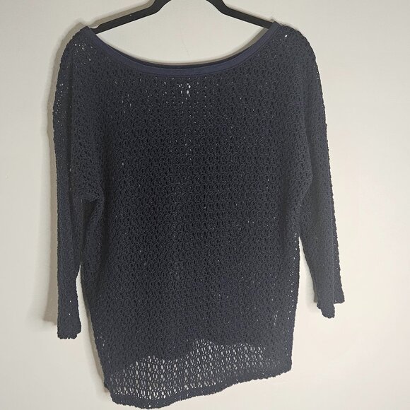 Aerie Open Knit Navy Blue Sweater Medium - Picture 2 of 6